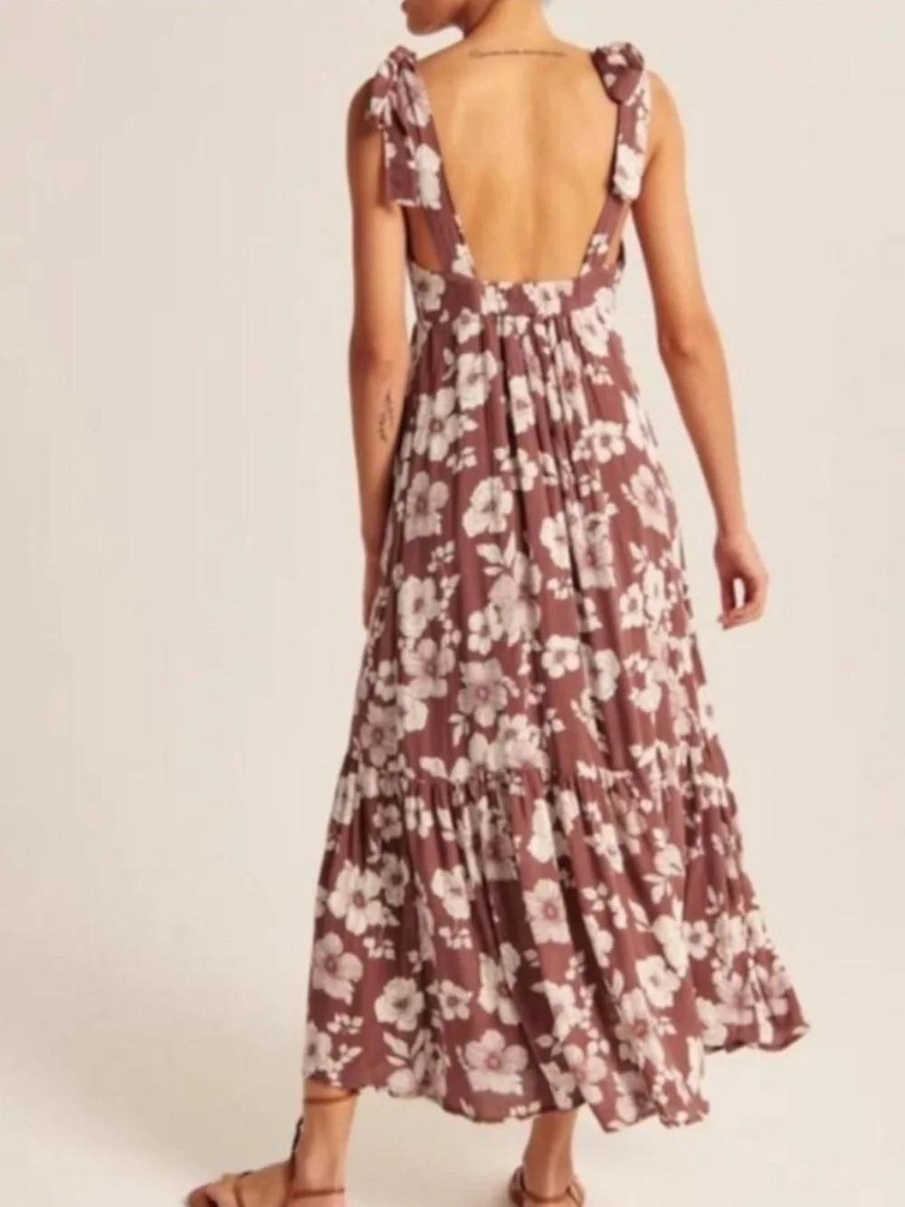 Abercrombie Floral Tie-Shoulder Maxi Dress in Dusty Rose
